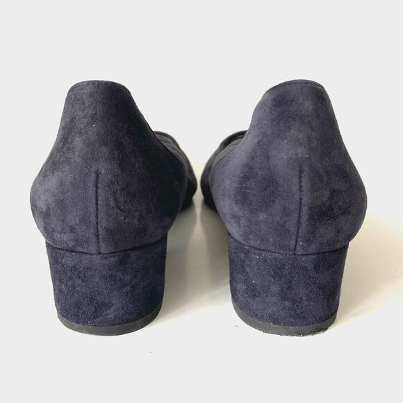 Paul Green Navy Suede Black Patent Cap Block Heel Pumps US size 7.5 Preppy - Picture 5 of 12